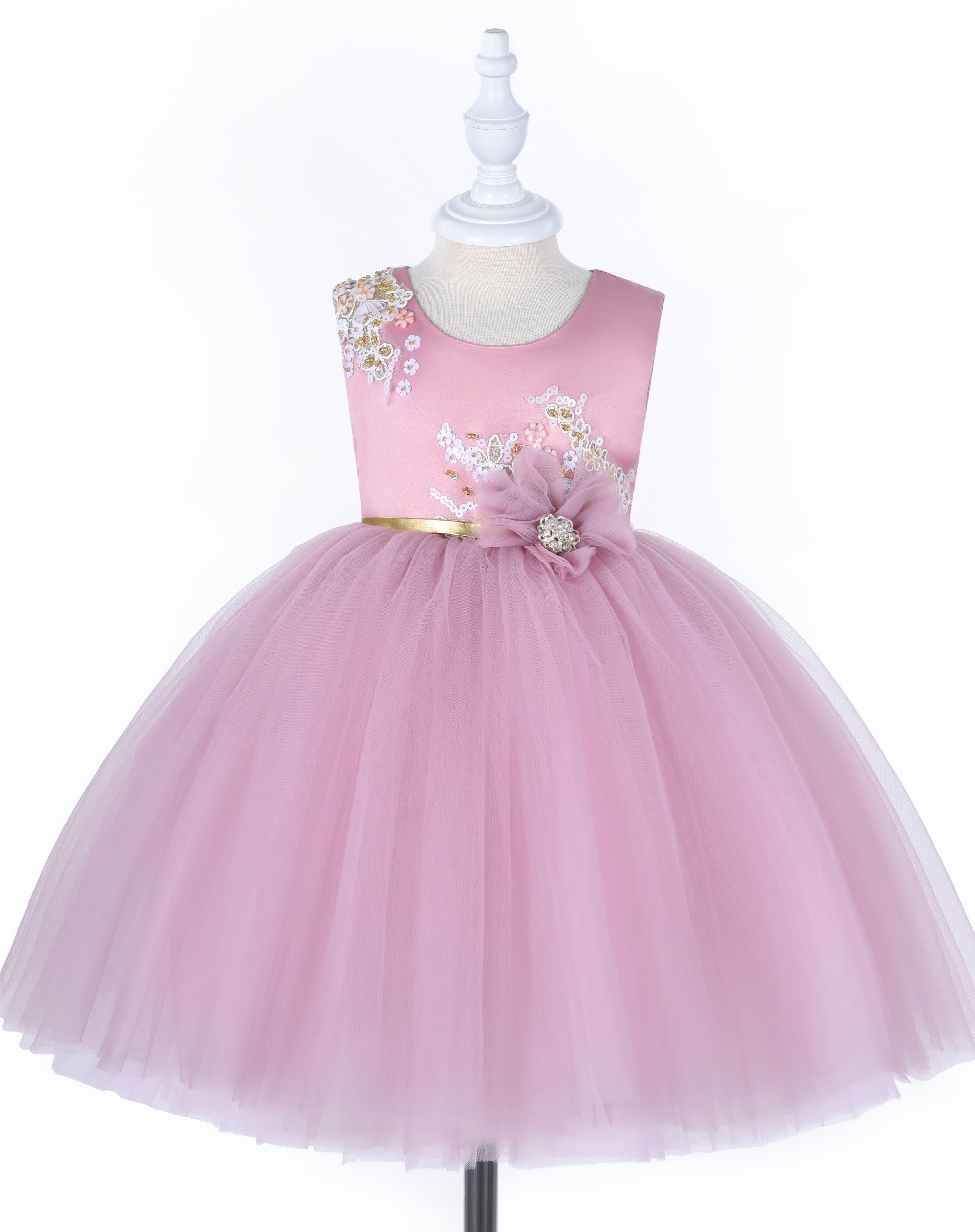 Little Girl Puffy Dress - Dusty Pink