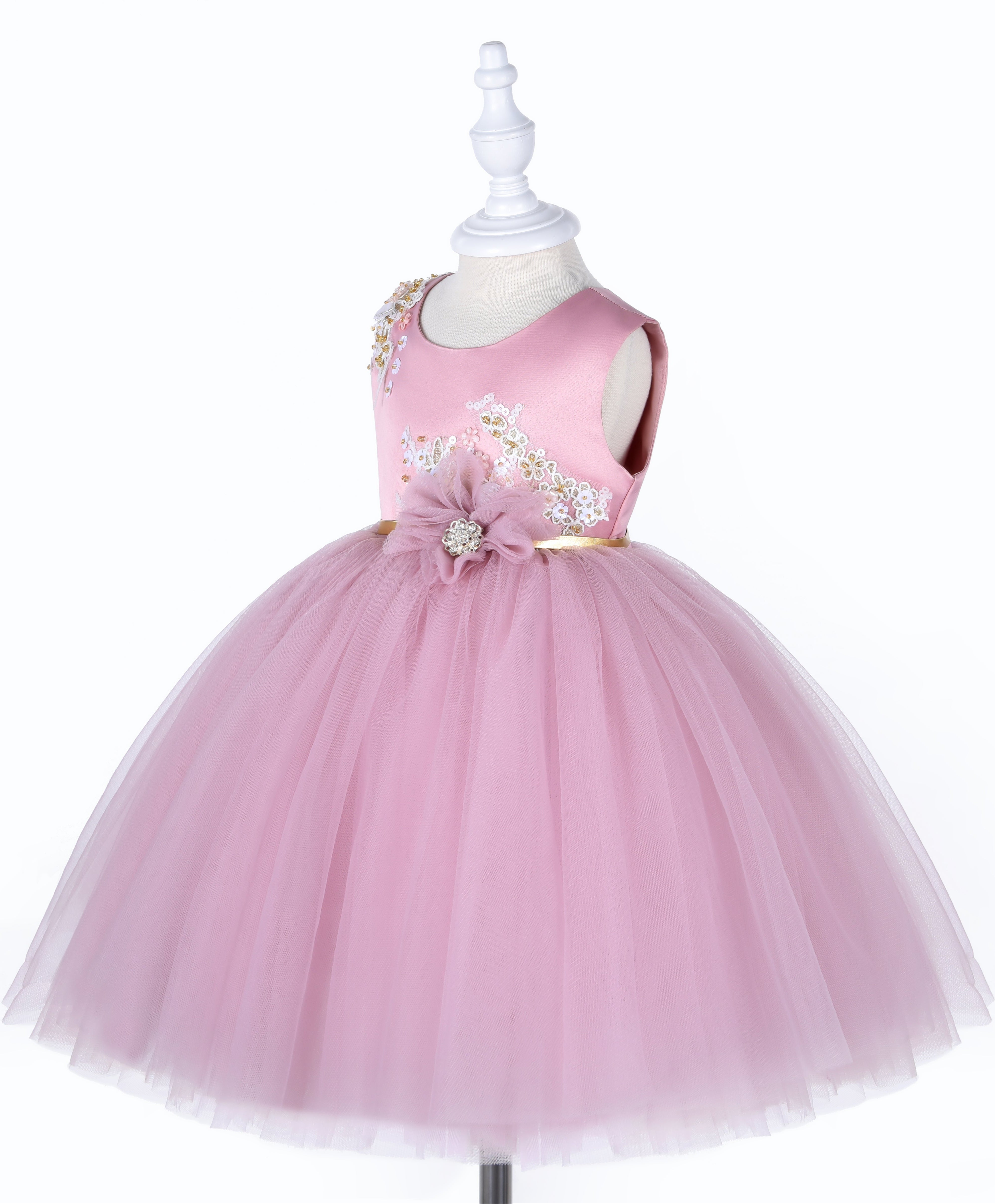 Little Girl Puffy Dress - Dusty Pink