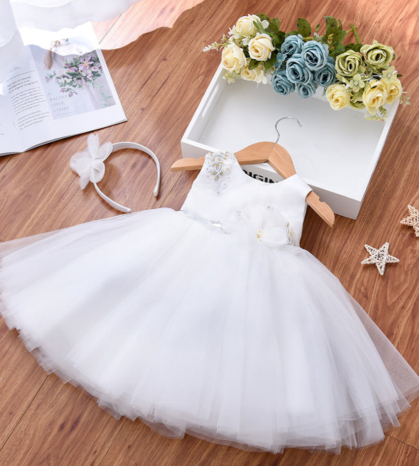 Little Girl Puffy Dress - White