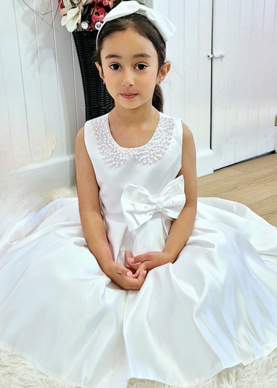 Aamrya Dress With Headband- Pearls and Bow
