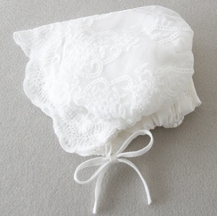 Baby Girl Christening Gown With Bonnet - Long Sleeves