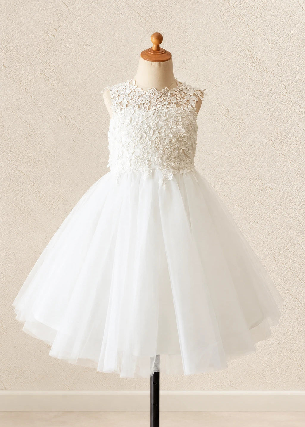 Lace Tulle Flower Girl Dress - Keyhole Back