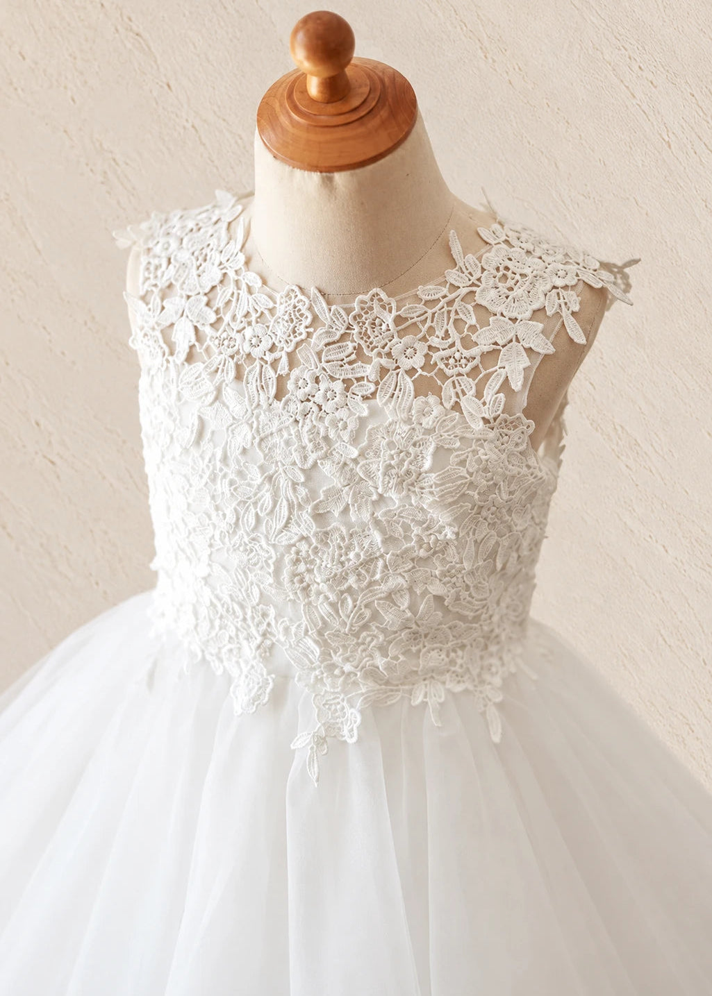 Lace Tulle Flower Girl Dress - Keyhole Back