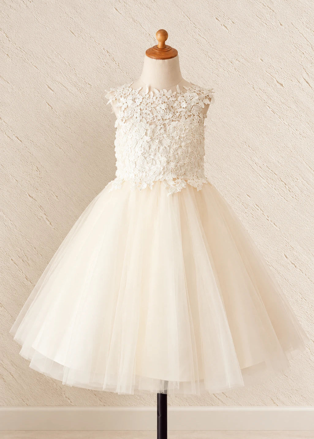 Lace Tulle Flower Girl Dress - Keyhole Back