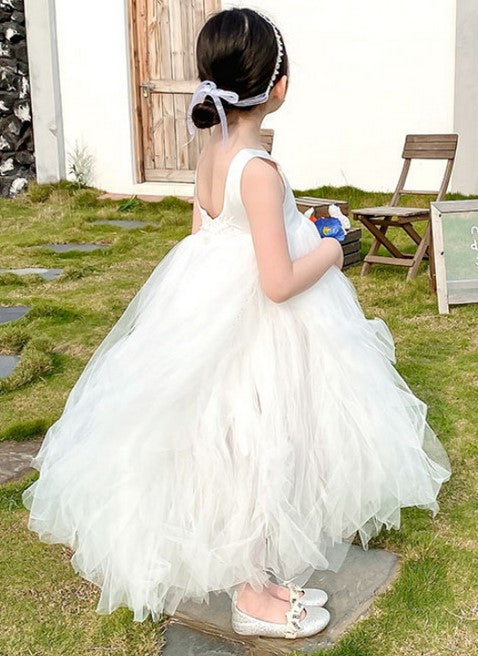 Ivory Flower Girl Puffy Dress - Full Length