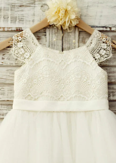 Ivory Lace Tulle TUTU Flower Girl Short Dress