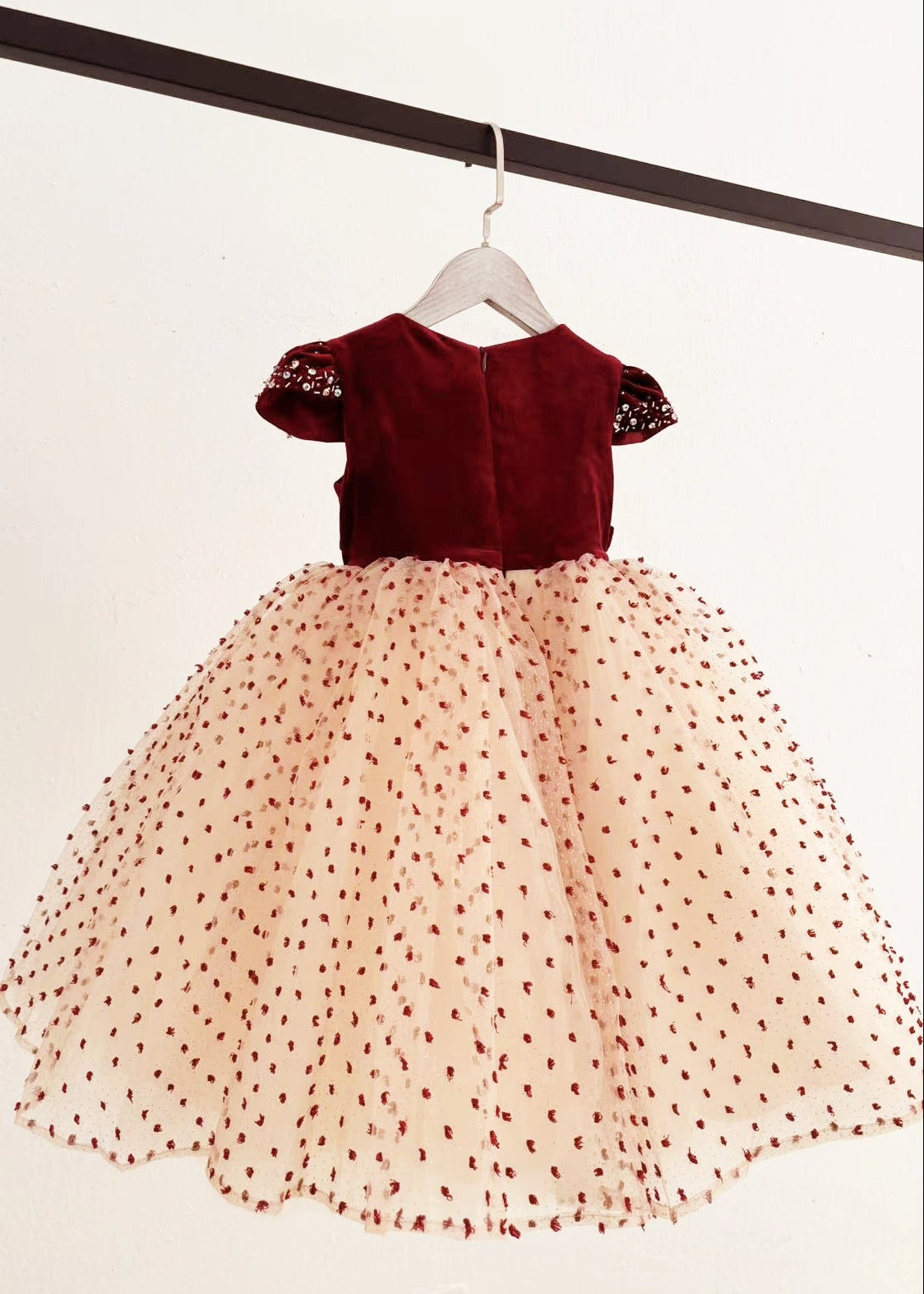 Cap Sleeves Maroon Gold Dress