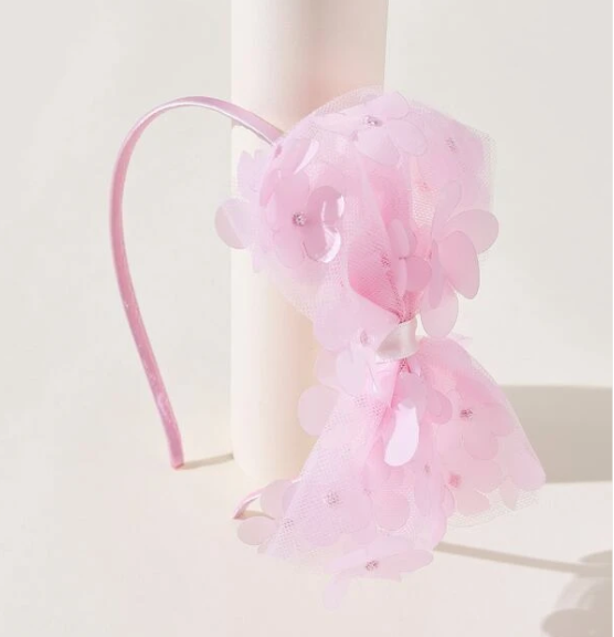 Pink Bow With 3D Flowers Headband