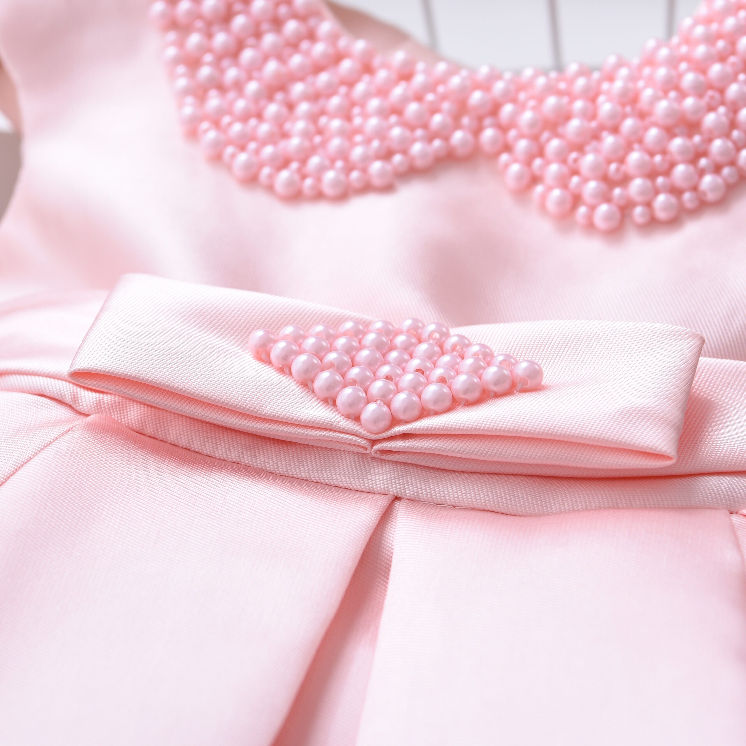 Little Girls Pink Dress With Head Band - Pearled Neck