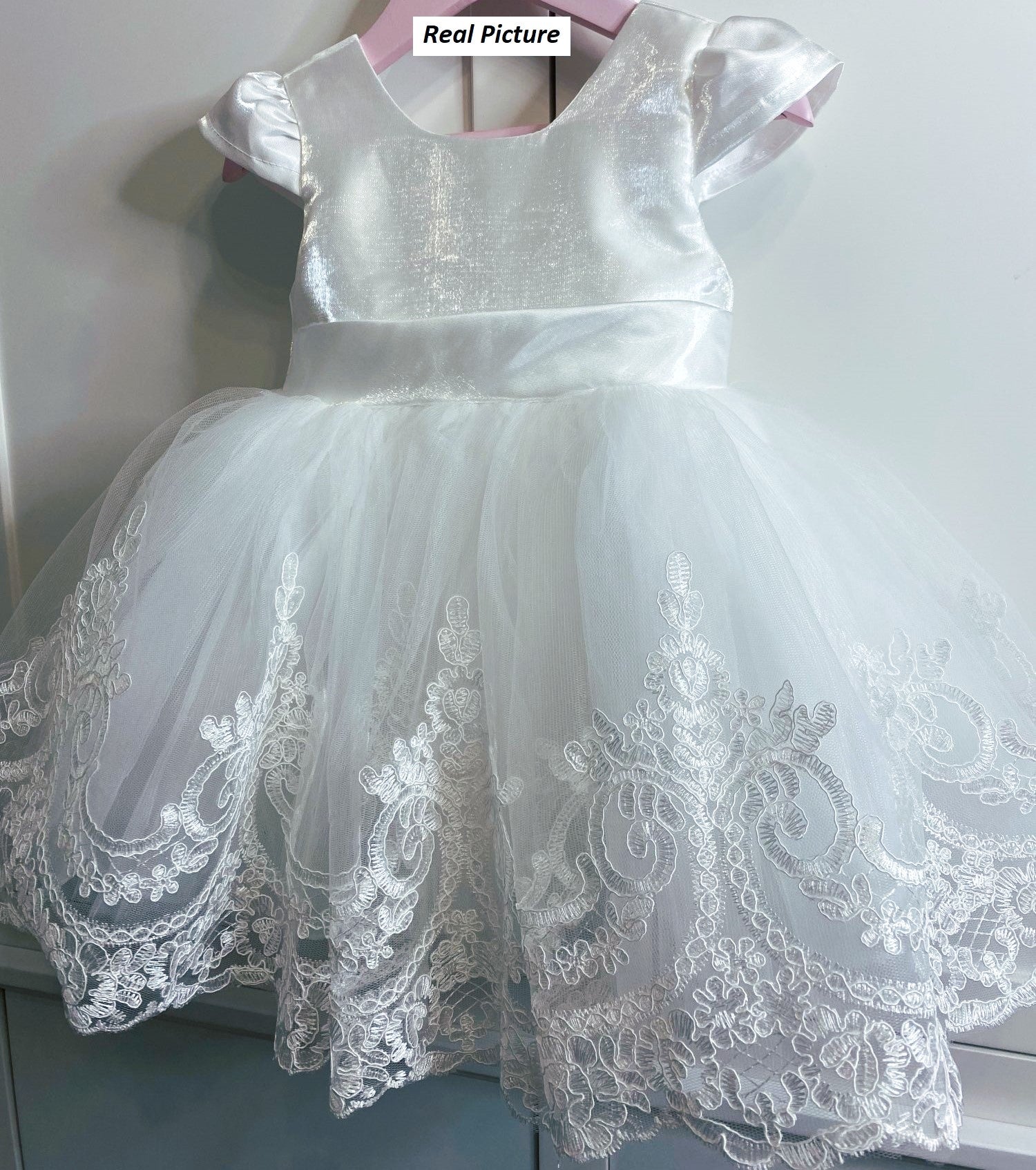 Baby Girl Baptism Dress - Lace Trim Dress