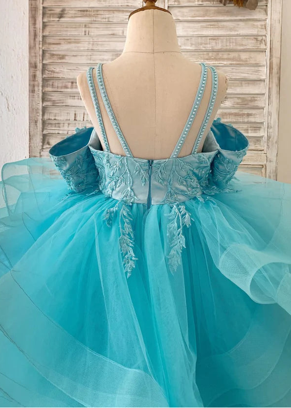 Pageant Dress Made To Order - Girls Lace Tulle Off Shoulder Beaded Dress