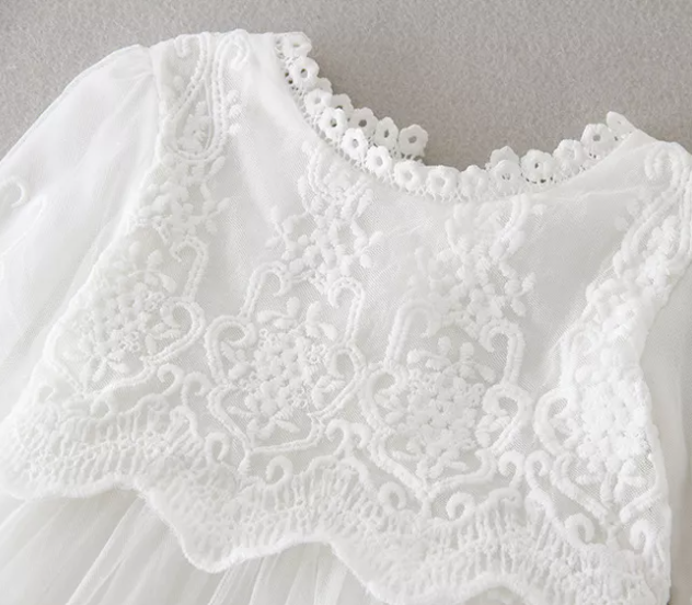 Baby Girl Christening Gown With Bonnet - Long Sleeves
