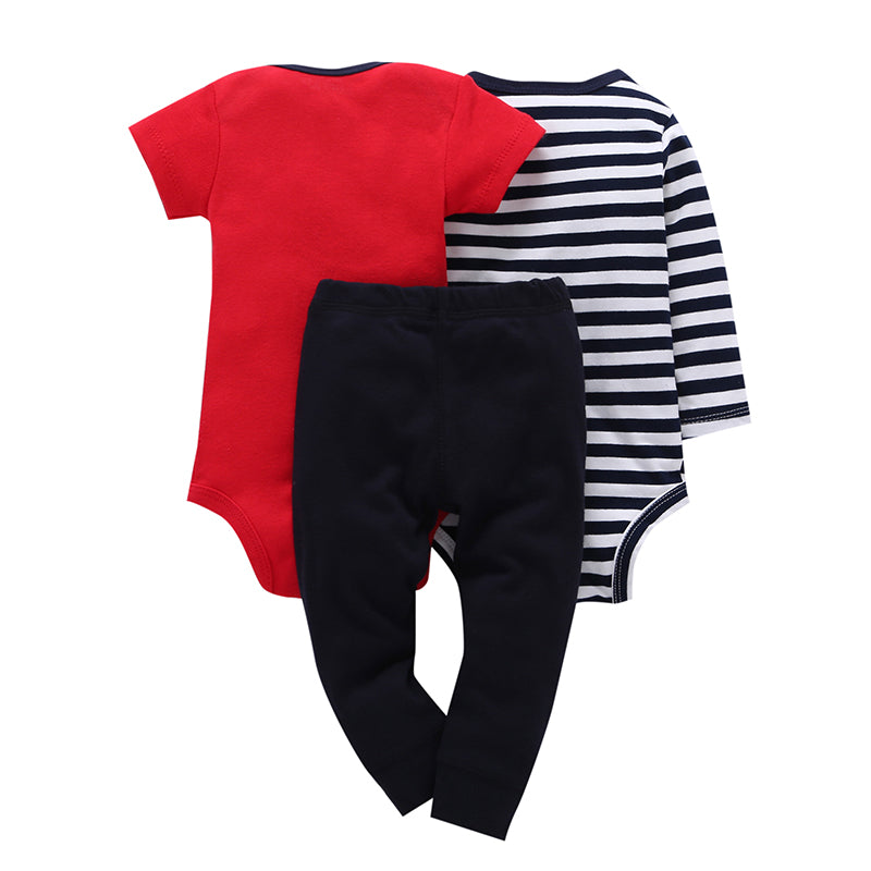 Baby Boy 100%cotton 3piece bodysuit Set - Red and Blue