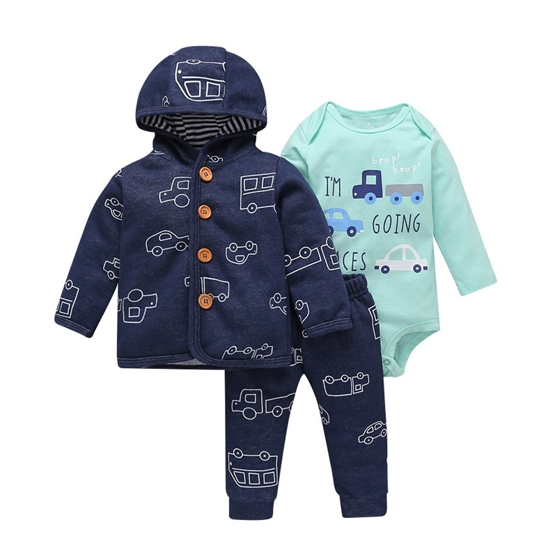 Spring Hooded Baby Boy Suit 3 piece Set - Blue