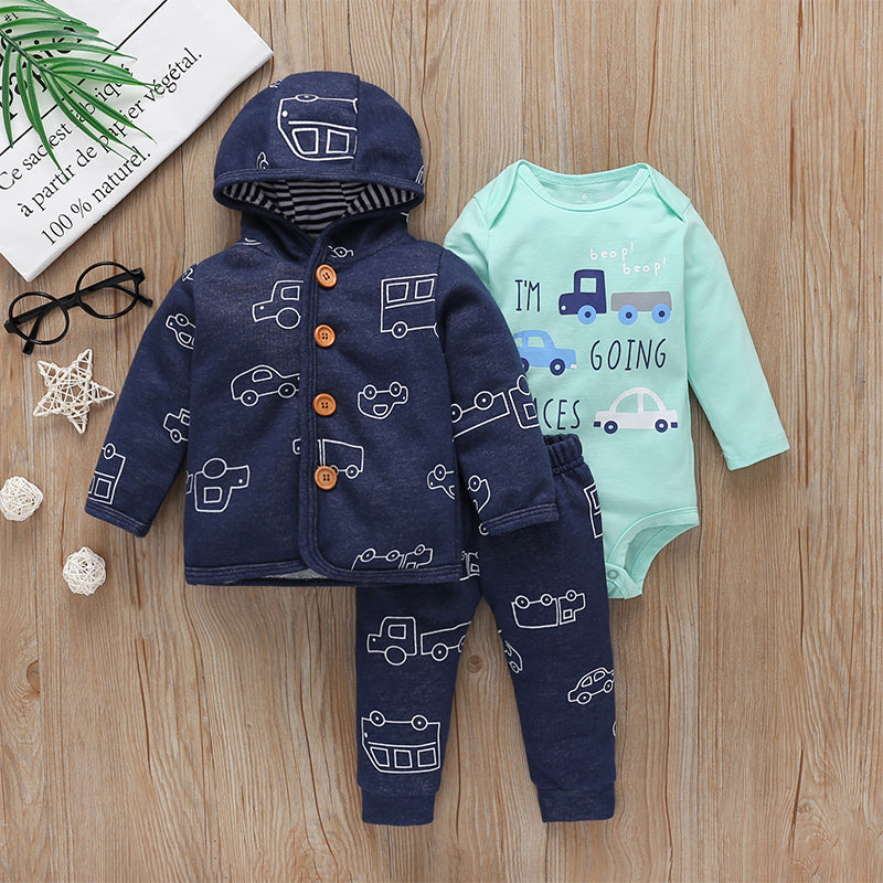 Spring Hooded Baby Boy Suit 3 piece Set - Blue