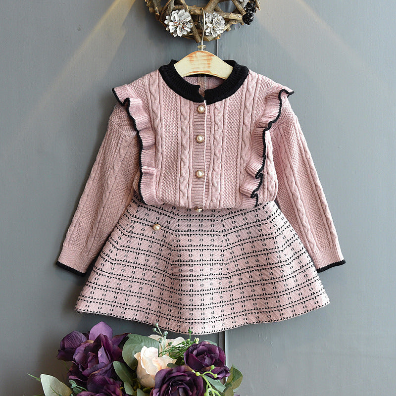 Little Girl Pink Knitted Skirt Set