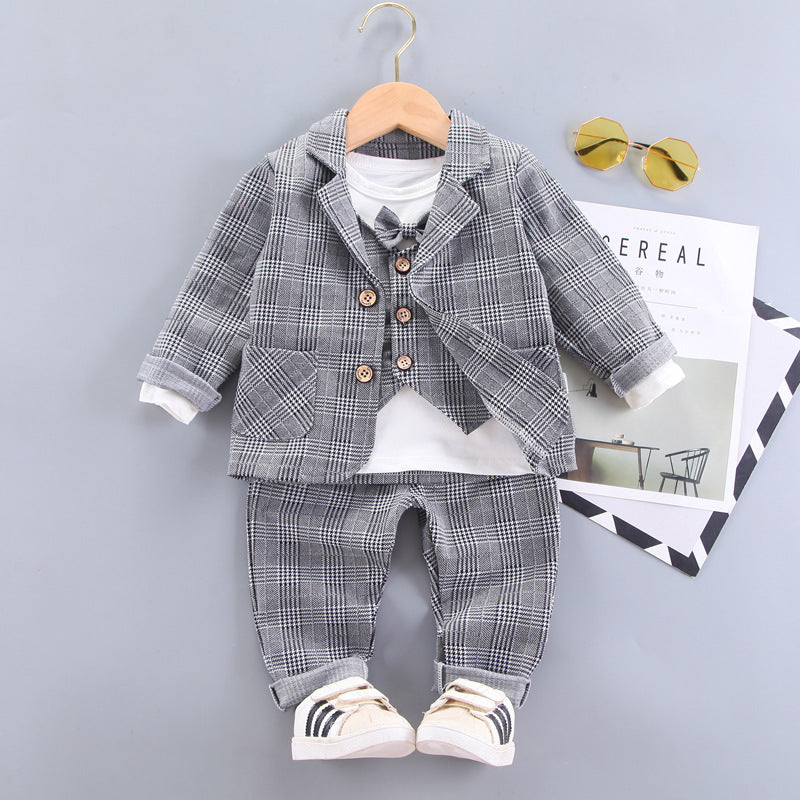 Little Boy Grey Check Suit Set