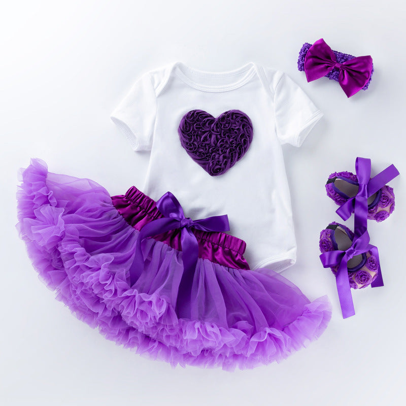 Baby Girl Romper With Purple Tutu Skirt+Headband+Shoes