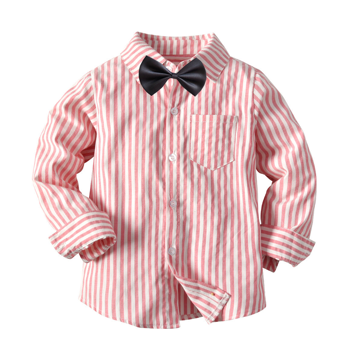 Boys Cotton Long Sleeve Stripped Shirt With Bow