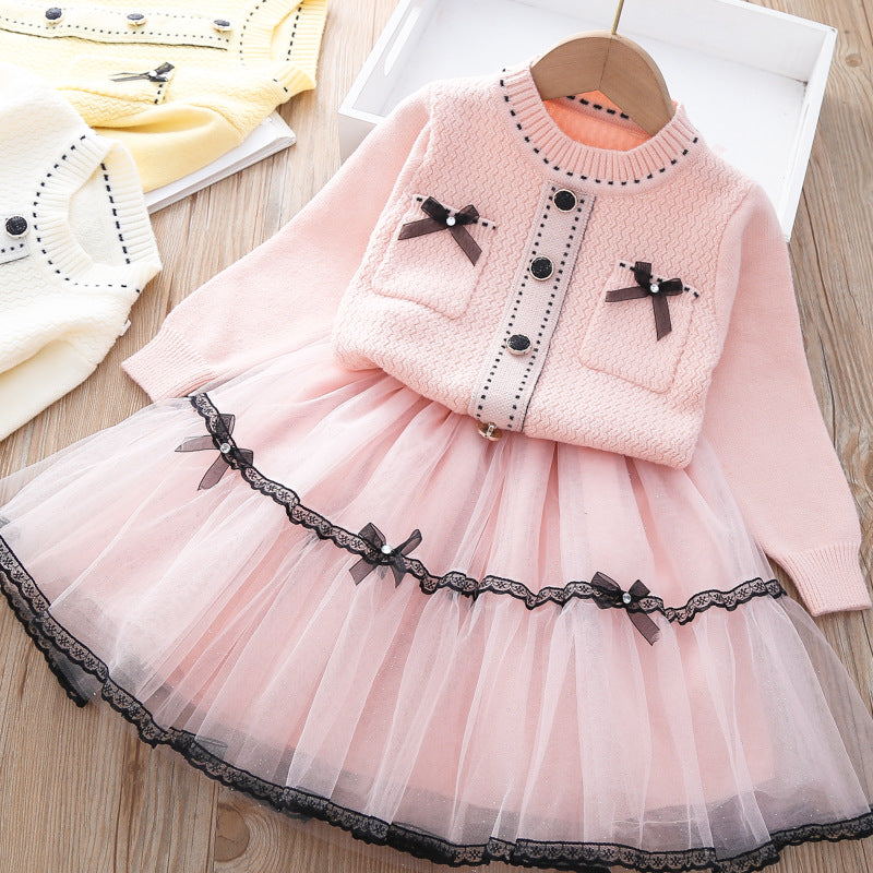 Girl Pink Knitted Top With Tutu Skirt