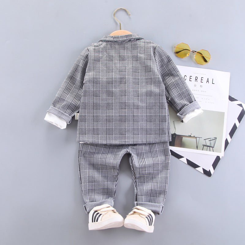 Little Boy Grey Check Suit Set