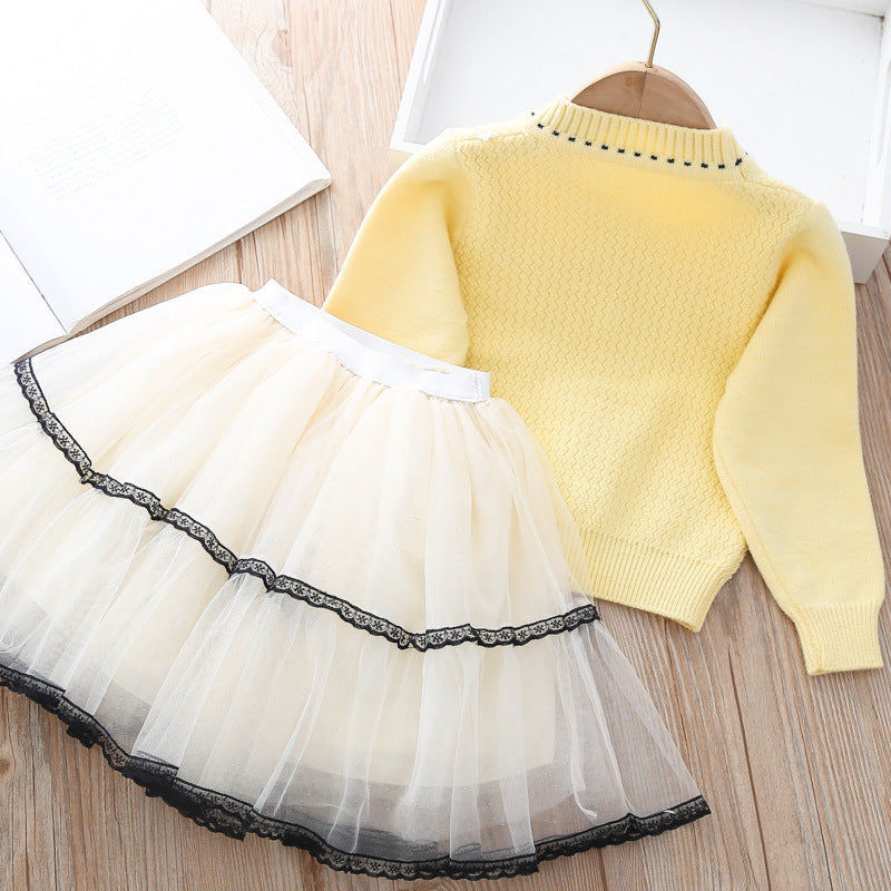 Girl Yellow Knitted Top With Tutu Skirt