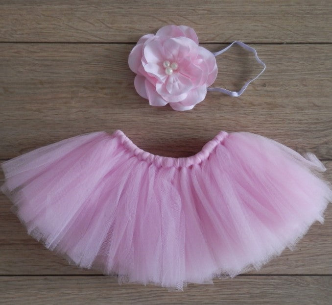 Baby Girl Pink Tutu Skirt + Headpiece