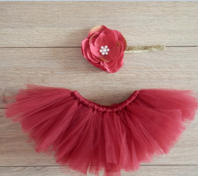 Baby Girl Red Tutu Skirt + Headpiece