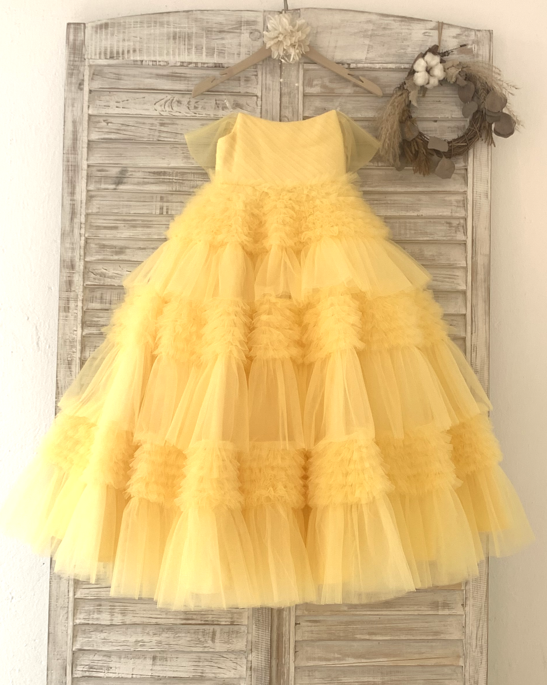 Luxury Handmade Formal Full Flared Princess Yellow Gown