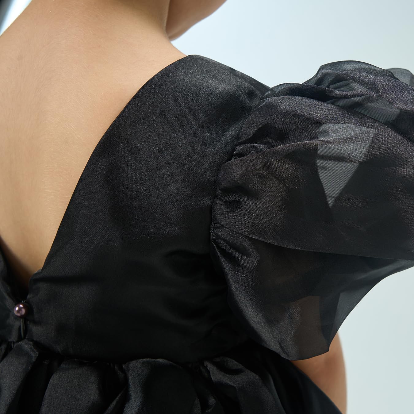 Girls Black Dress - Puffy Sleeve Premium Organza Dress