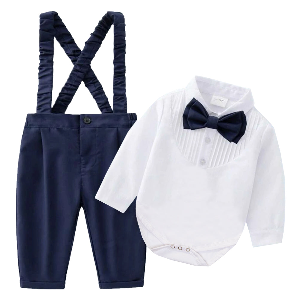 Baby Boy Suit Set - White Top Navy Pants