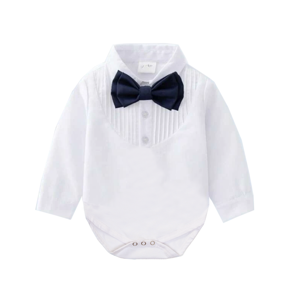 Baby Boy Suit Set - White Top Navy Pants