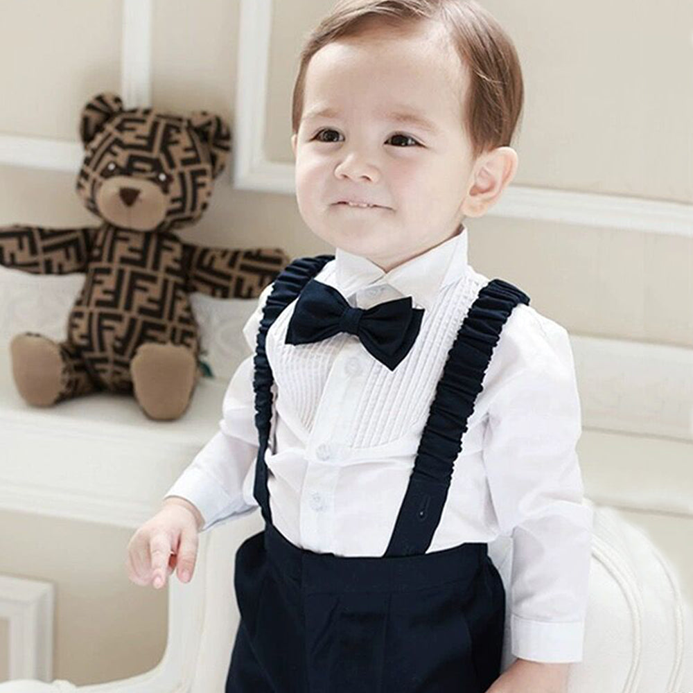 Baby Boy Suit Set - White Top Navy Pants