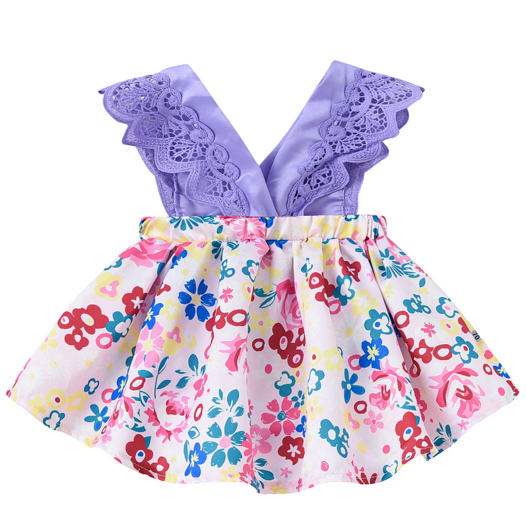 Baby Girl Purple Floral Romper With Headband