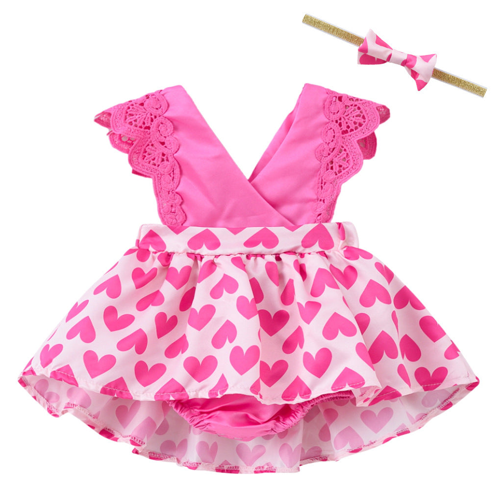 Baby Girl Pink Heart Romper With Headband
