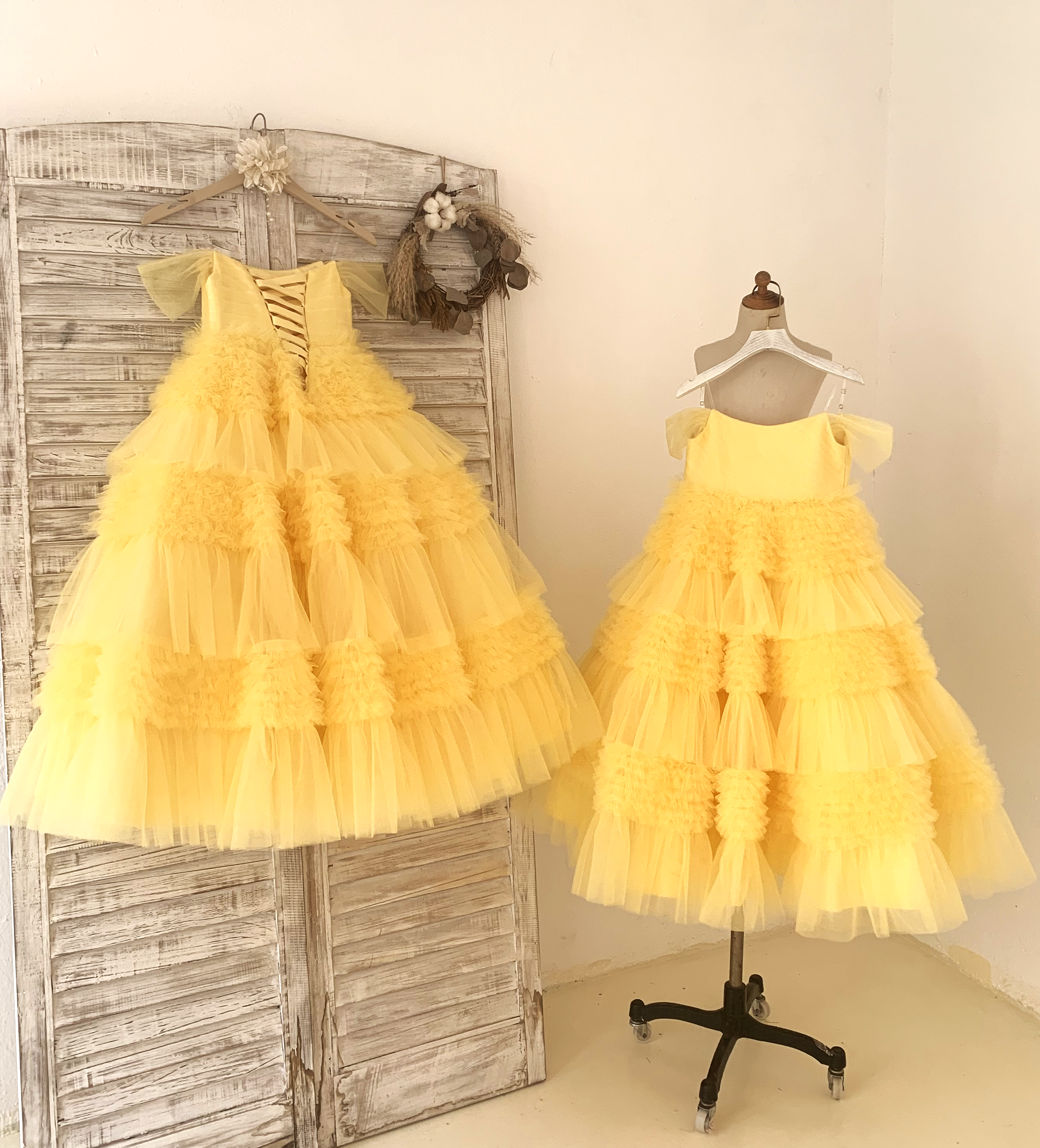 Luxury Handmade Formal Full Flared Princess Yellow Gown