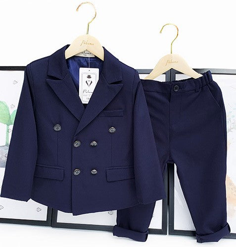 Boys Wedding Formal Slim Fit Double Breasted Navy Suit