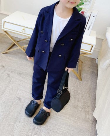 Boys Wedding Formal Slim Fit Double Breasted Navy Suit