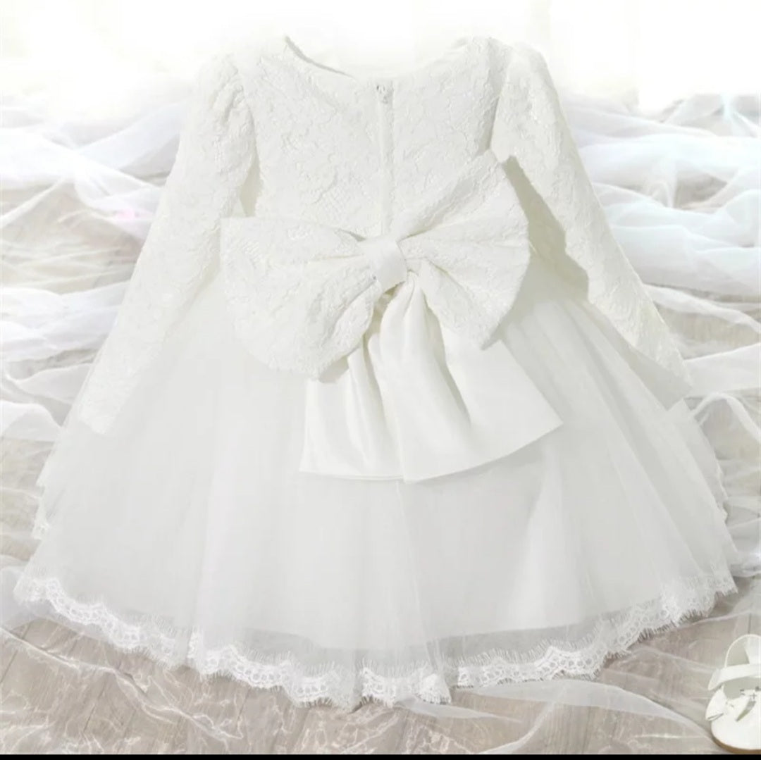 Baby Girl Baptism White Dress with Bow