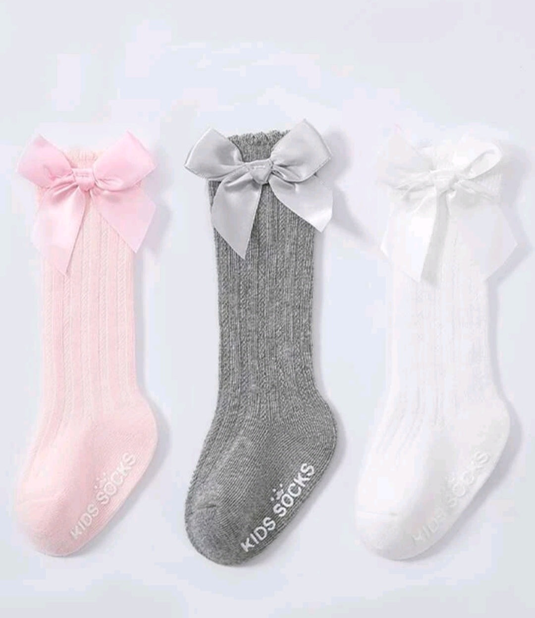 Girl Socks Cute Knee Socks White Pink Grey 3pair Set