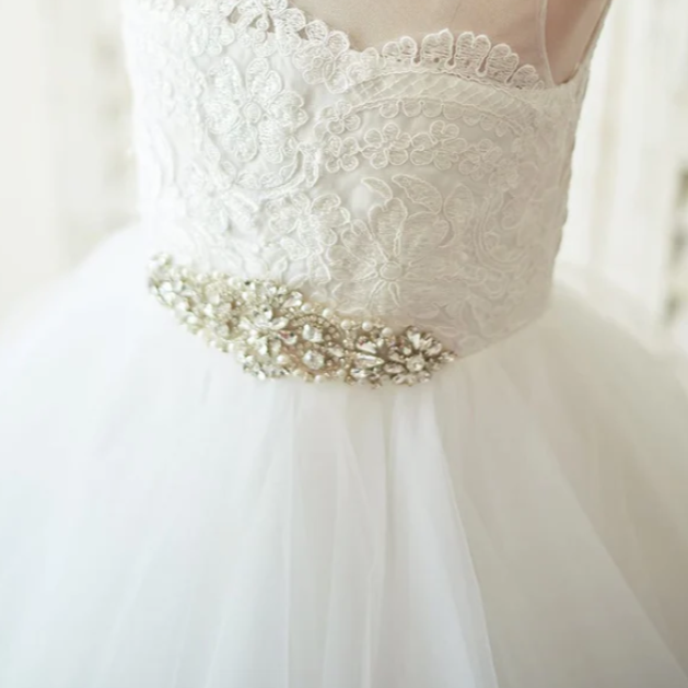 Ivory Lace Tulle Flower Girl Puffy Dress