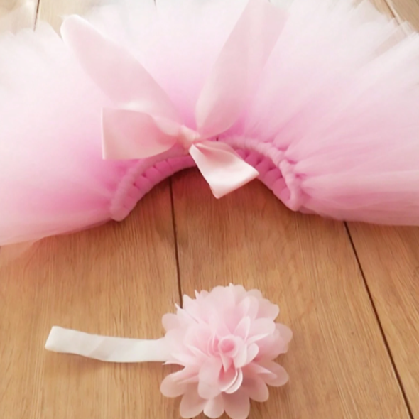 Newborn Baby Girls Pink Tutu Skirt 2pcs Set