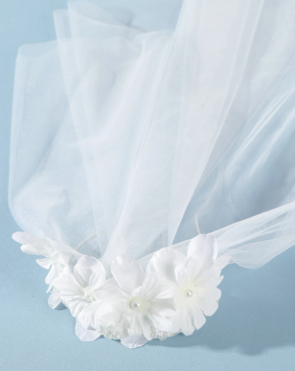 Girls Veil With Flower Headband - White