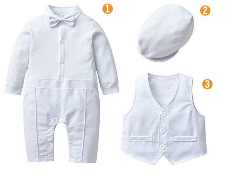 Baby Boy Baptism White Suit with Hat