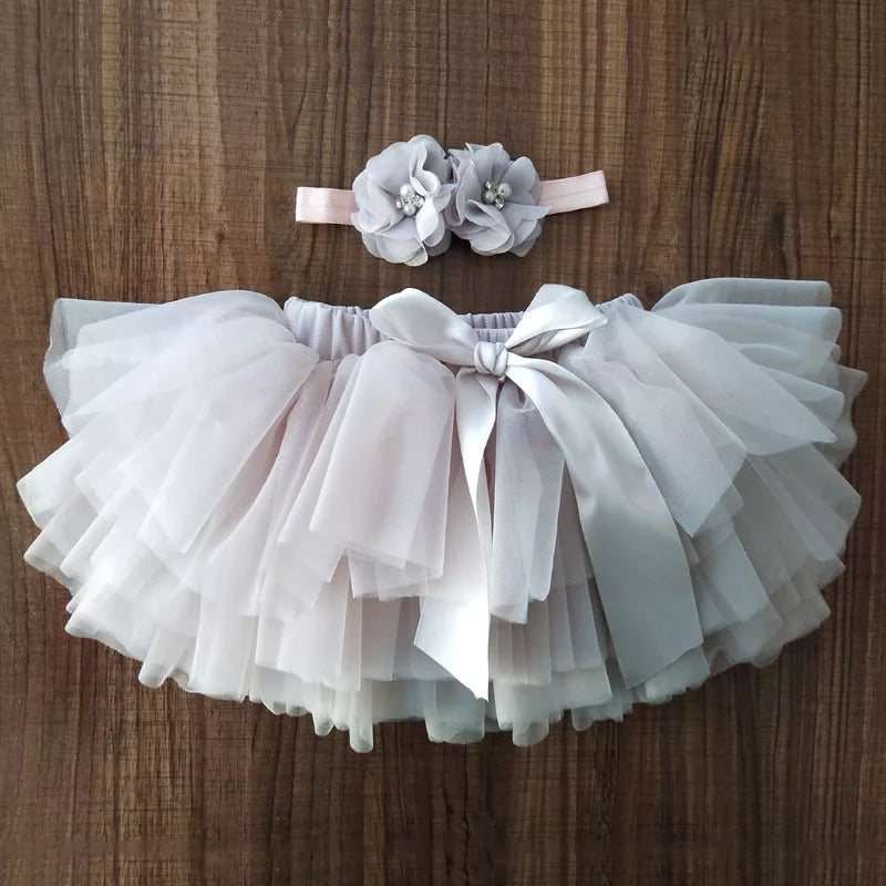 Baby Girls Tutu Skirt 2pcs Set -Grey