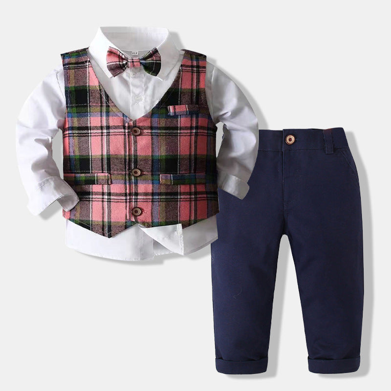 Boys Formal Waistcoat Shirt Pants Suits with Bow Tie 4Pcs Set
