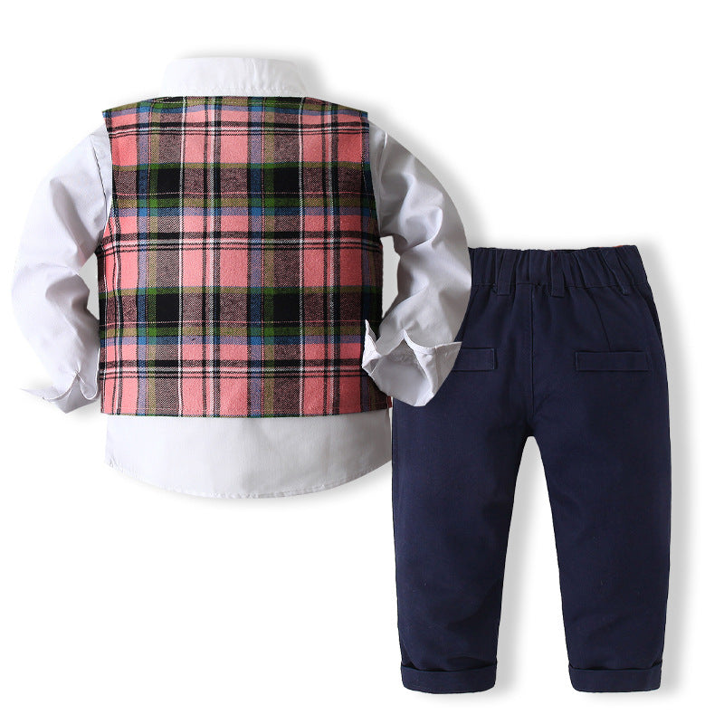 Boys Formal Waistcoat Shirt Pants Suits with Bow Tie 4Pcs Set