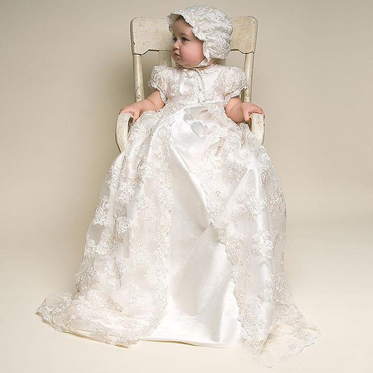 Baby Girl Christening Gown With Coat and Bonnet - Long Gown