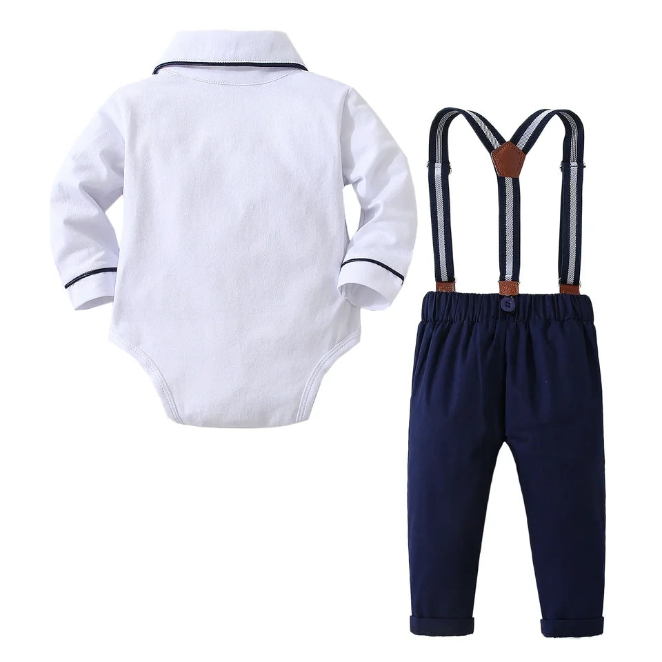 Baby Boy Suit Set With Bow And Suspenders