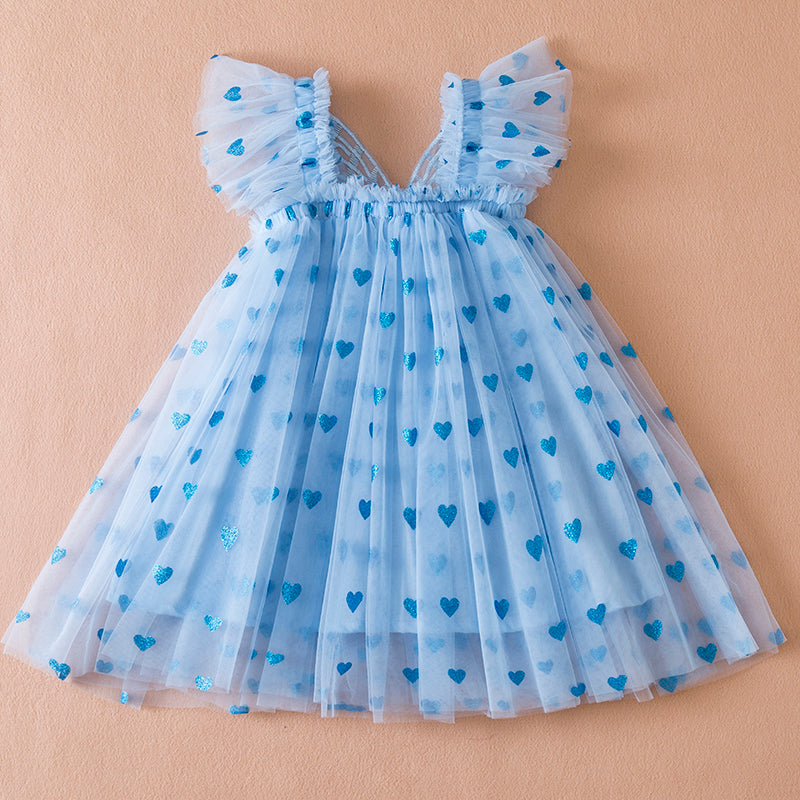 Girls Blue Dress - Love Heart Dress